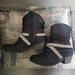 Stevies black boots with rhinestone accents